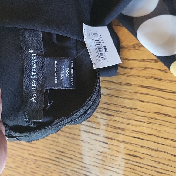 Ashley Stewart black blouse with flowing sheer black, whit and yellow sleeves - Picture 7 of 9